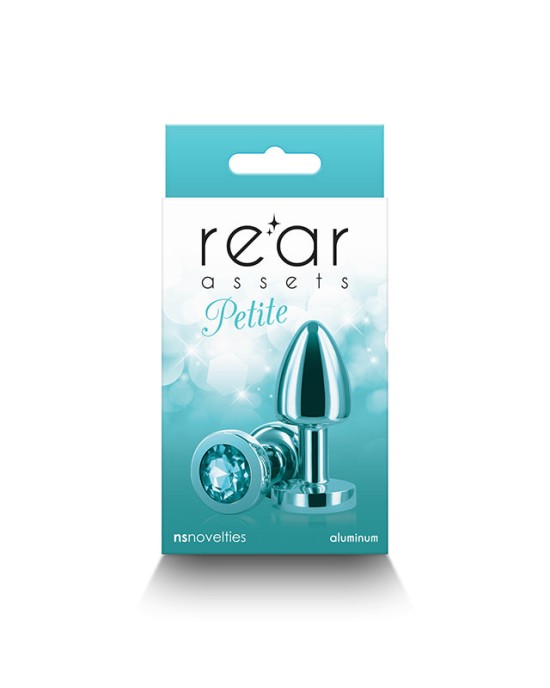 Rear Assets Petite Metal Butt Plug with Teal Round Gem