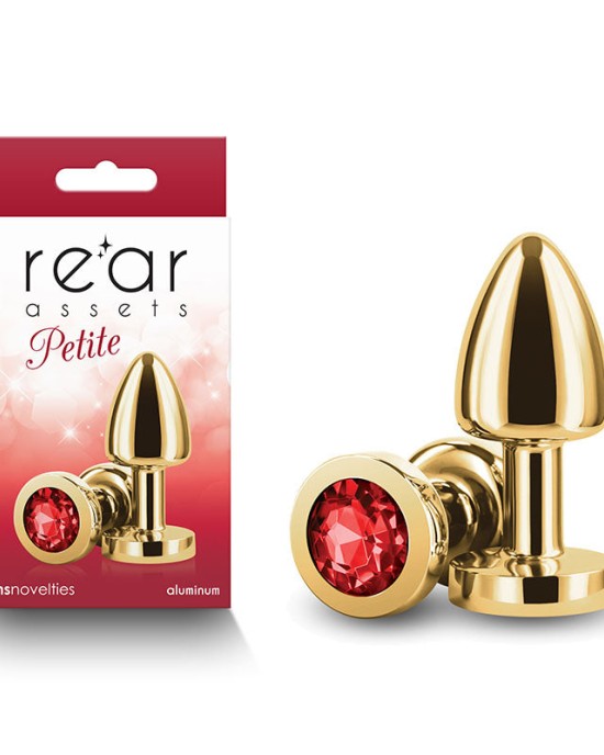 Rear Assets Petite Gold Butt Plug with Round Red Gem