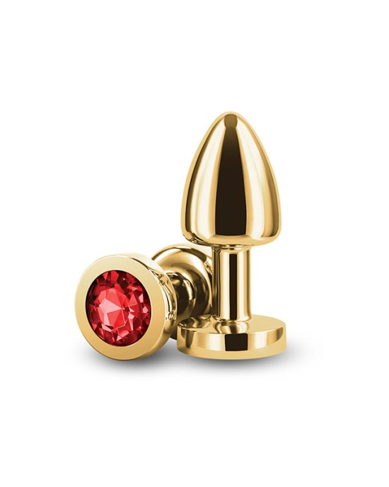 Rear Assets Petite Gold Butt Plug with Round Red Gem