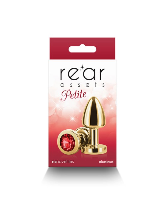 Rear Assets Petite Gold Butt Plug with Round Red Gem