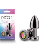 Rear Assets Petite Gunmetal Butt Plug with Round Rainbow Gem