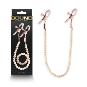 Bound Rose Gold Nipple Clamps with Gold Pearl Chain