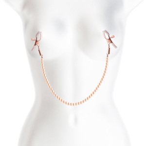 Bound Rose Gold Nipple Clamps with Gold Pearl Chain