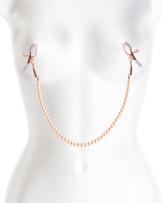 Bound Rose Gold Nipple Clamps with Gold Pearl Chain