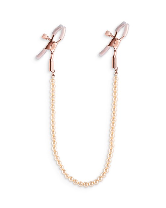 Bound Rose Gold Nipple Clamps with Gold Pearl Chain