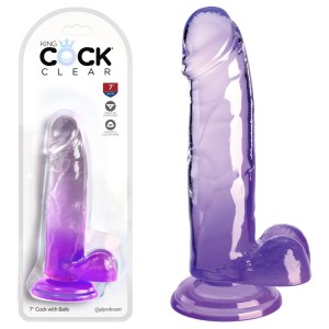 King Cock Clear 7 Inch Dildo with Balls - Purple