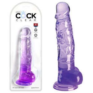 King Cock Clear 8 Inch Dildo with Balls - Purple