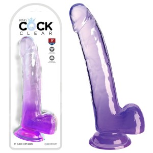 King Cock Clear 9 Inch Dildo with Balls - Purple