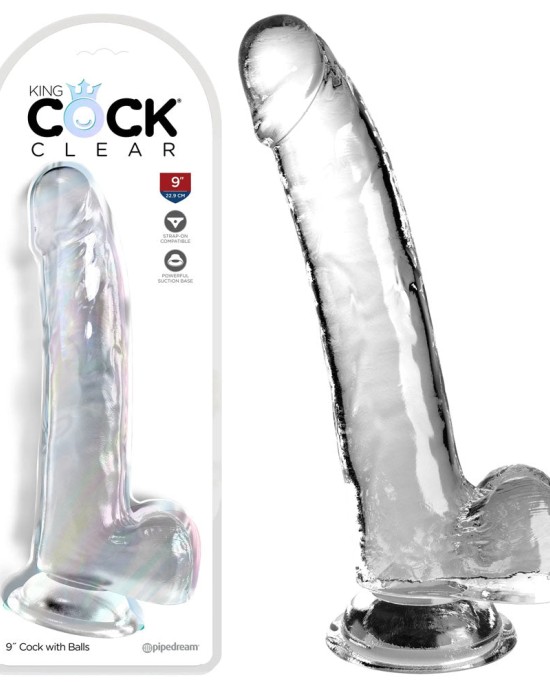 King Cock Clear 9 Inch Dildo with Balls - Clear