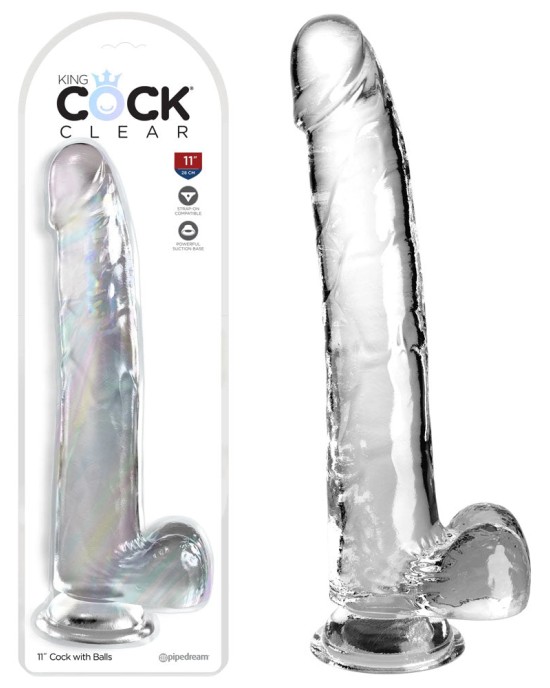 King Cock Clear 11 Inch Dildo with Balls - Clear