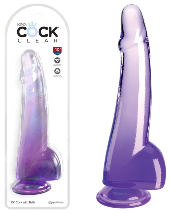 King Cock Clear 10 Inch Cock with Balls - Purple