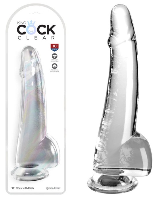 King Cock Clear 10 Inch Cock with Balls - Clear