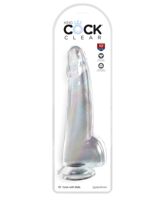 King Cock Clear 10 Inch Cock with Balls - Clear