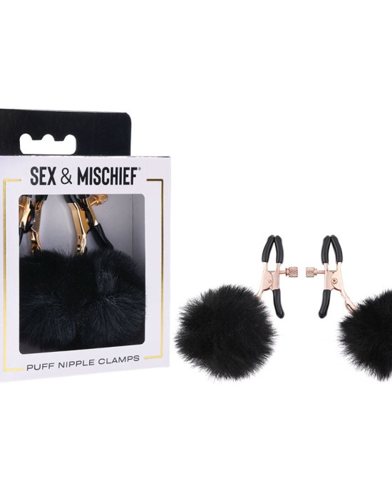 Sex & Mischief Puff Nipple Clamps - Black - Set of 2