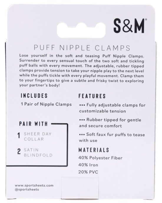 Sex & Mischief Puff Nipple Clamps - Black - Set of 2