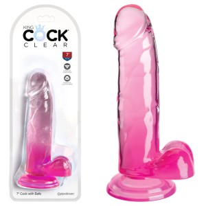 King Cock Clear 7 Inch Dildo with Balls - Pink