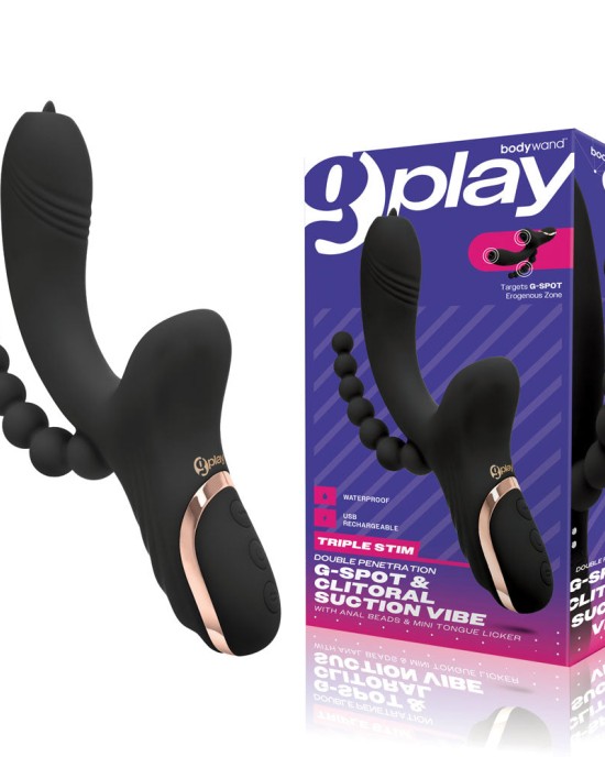 Bodywand G-Play - G-Spot & Clitoral Suction Vibe With Anal Beads - Black