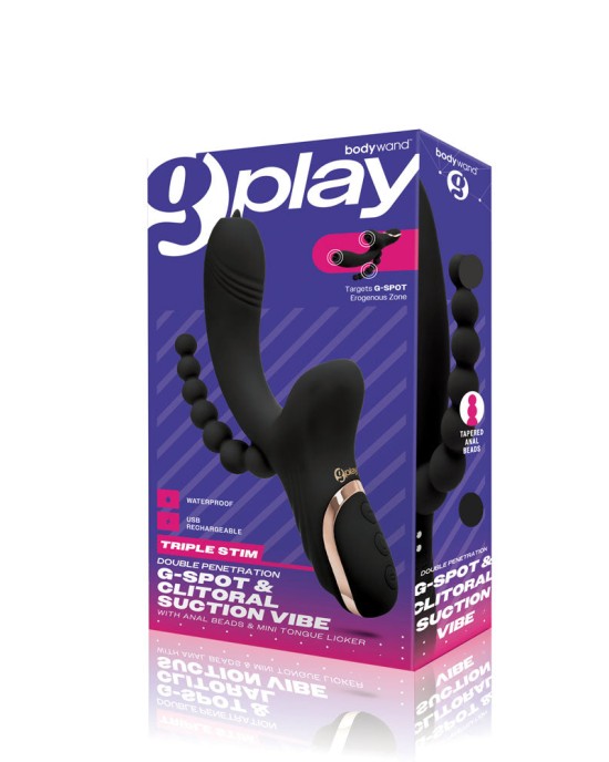 Bodywand G-Play - G-Spot & Clitoral Suction Vibe With Anal Beads - Black