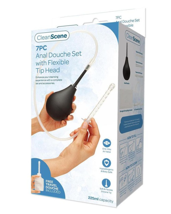 CleanScene 7 Piece Anal Douche Set with Flexible Tip Head