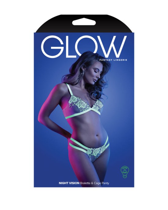 Glow Night Vision Bralette & Cage Panty - Glow in Dark Green - S/M