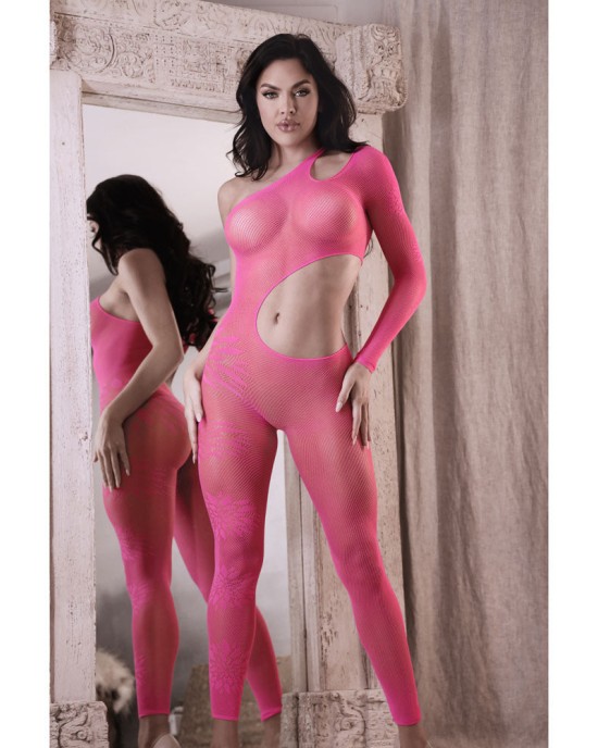 Sheer Fantasy One More Time One Shoulder Bodystocking - Pink