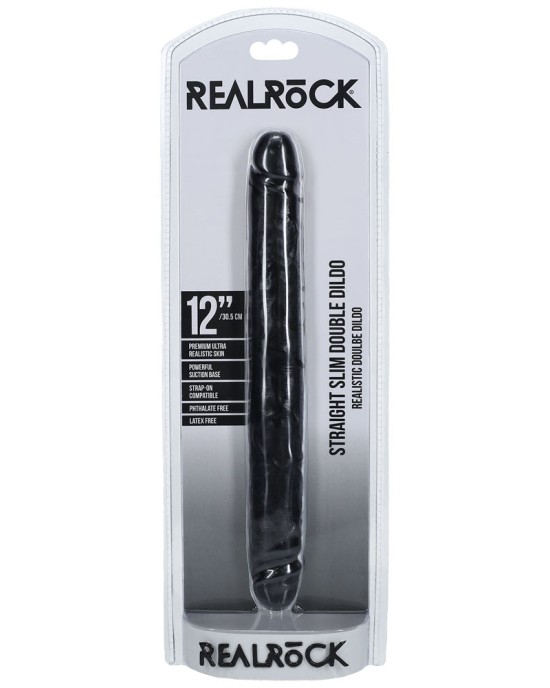 RealRock 12 Inch Slim Double Dildo - Black