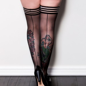 Kixies Lois Black with Back Seam Thigh Highs Stockings - D