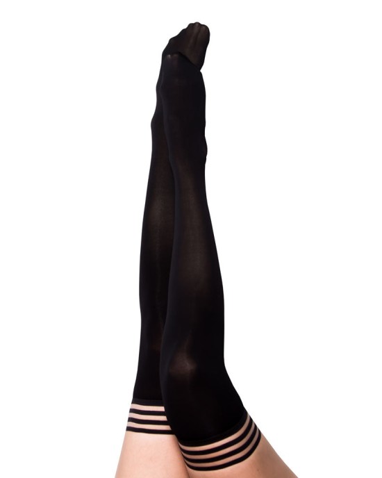 Kixies Daniella Black Solid Opaque Thigh Highs Stockings - A