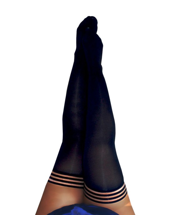 Kixies Danielle Black Solid Opaque Thigh Highs Stockings - C