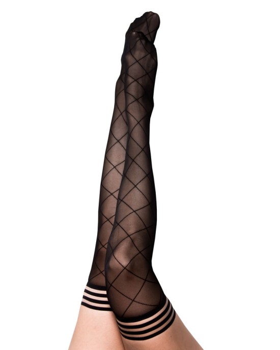 Kixies Anna Sheer Black Diamond Thigh Highs Stockings - A