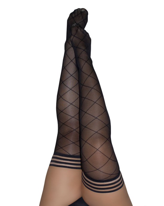 Kixies Anna Sheer Black Diamond Thigh Highs Stockings  - C