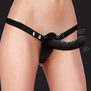 Ouch! Dual Vibrating Silicone Ribbed Strap-On - Black