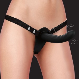 Ouch! Vibrating Silicone Ribbed Strap-On - Black