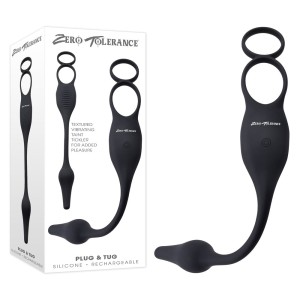 Zero Tolerance Plug & Tug - Vibrating Cock Ring with Plug  - Black