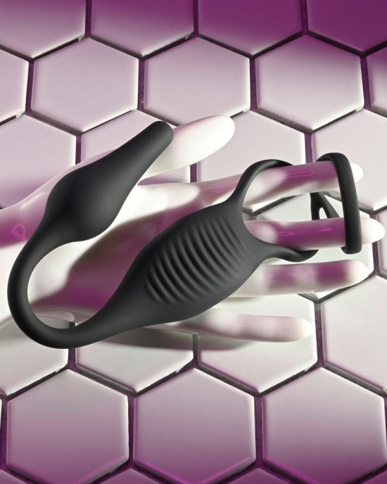 Zero Tolerance Plug & Tug - Vibrating Cock Ring with Plug  - Black