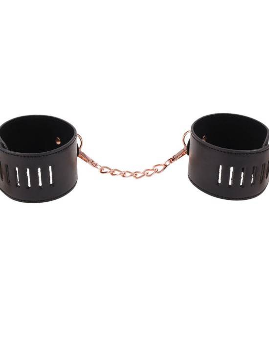 Sex & Mischief Brat Locking Hand Cuffs - Black/Rose Gold