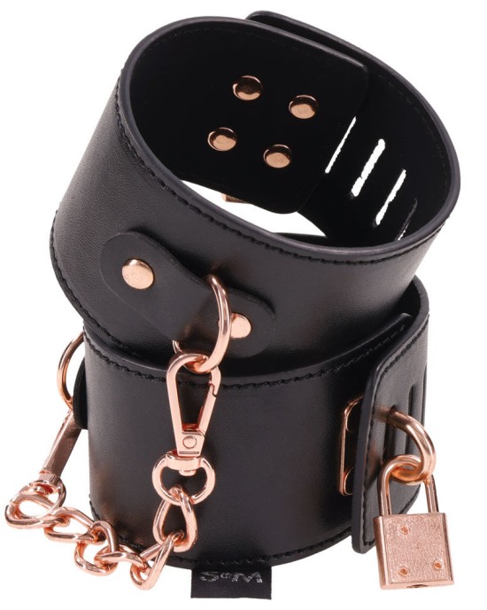 Sex & Mischief Brat Locking Hand Cuffs - Black/Rose Gold