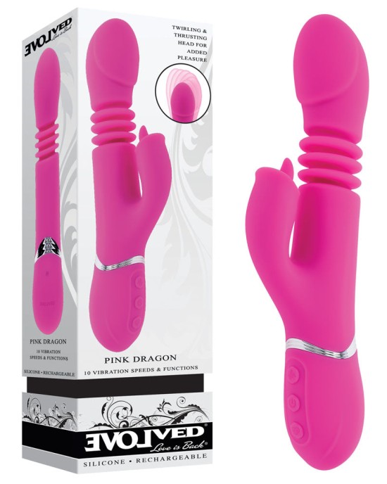 Evolved Pink Dragon - Thrusting Rabbit Vibrator - Pink