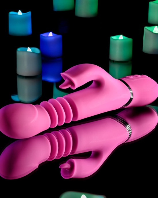 Evolved Pink Dragon - Thrusting Rabbit Vibrator - Pink