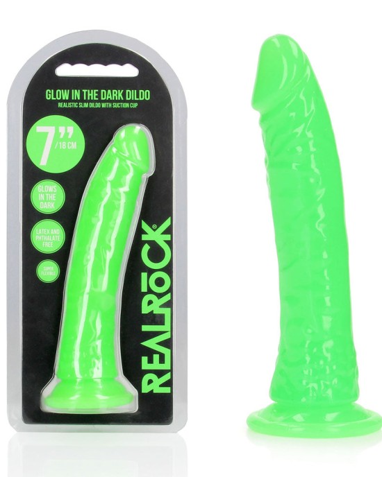 RealRock Slim 7 Inch Glow in the Dark Neon Dildo - Green