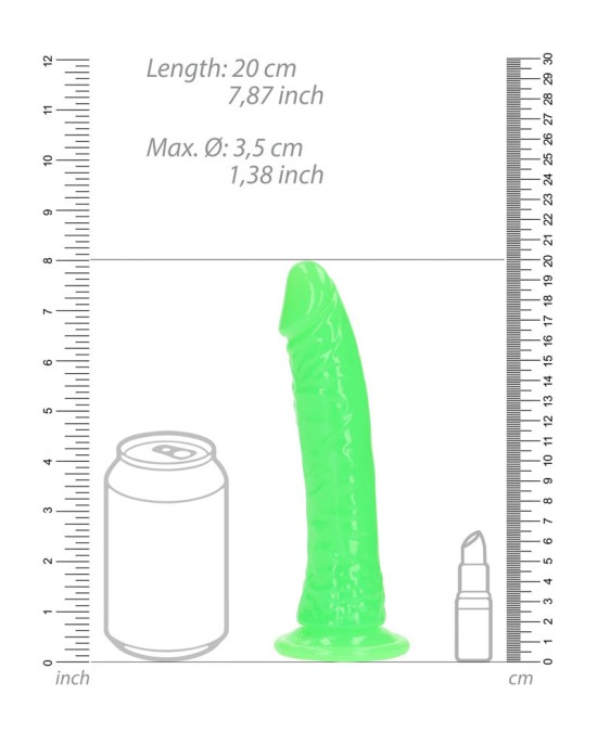 RealRock Slim 7 Inch Glow in the Dark Neon Dildo - Green