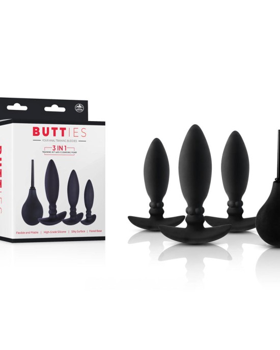 Butties - Black Anal Training Plug Set with Cleansing Pump