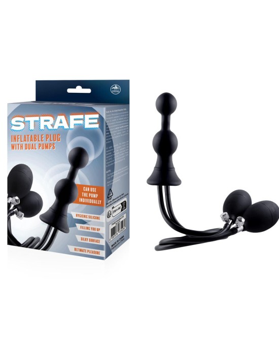 Strafe - Inflatable Butt Plug with Dual Hand Pumps - Black