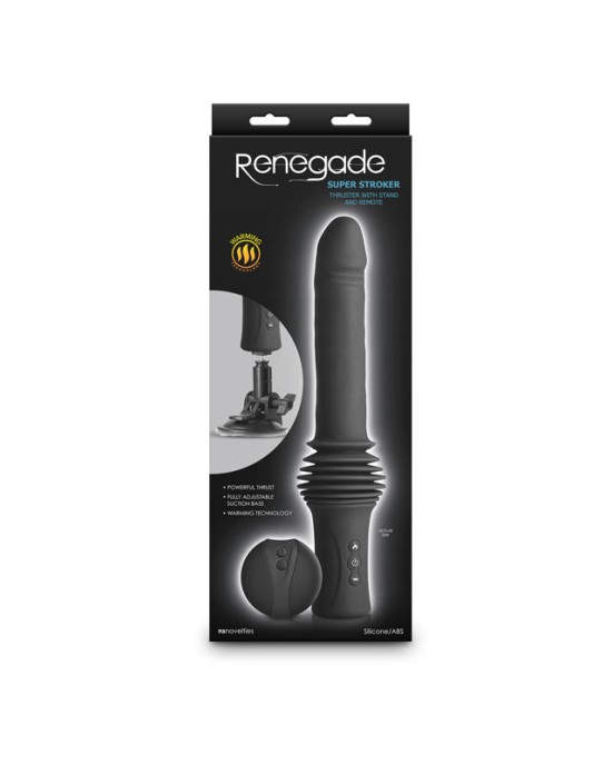 Renegade Super Stroker - Thrusting Vibrator With Remote Control & Stand - Black