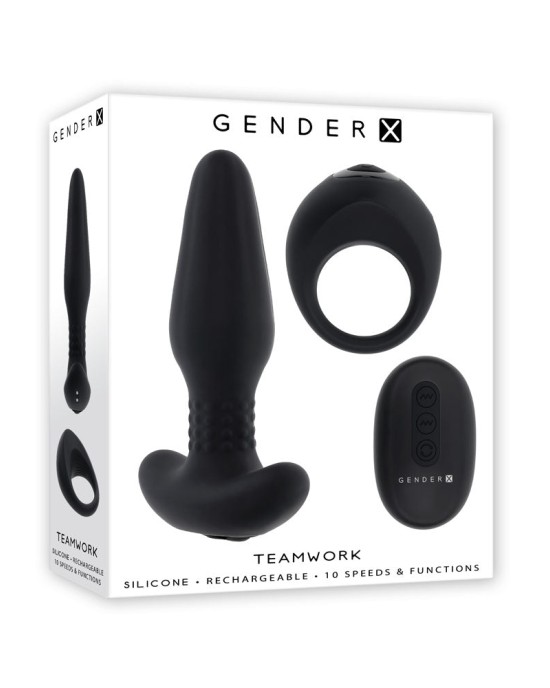 Gender X Teamwork - Black Rimming Butt Plug & Vibrating Cock Ring