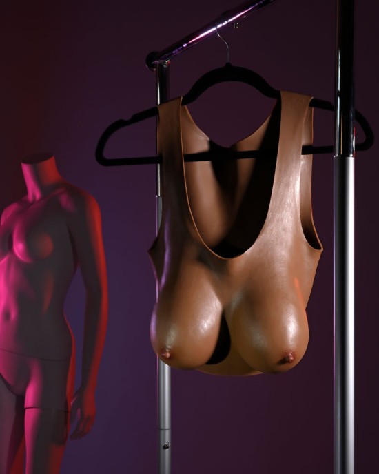 Gender X Undergarments - Brown Wearable Breasts Plate D-Cup - Dark