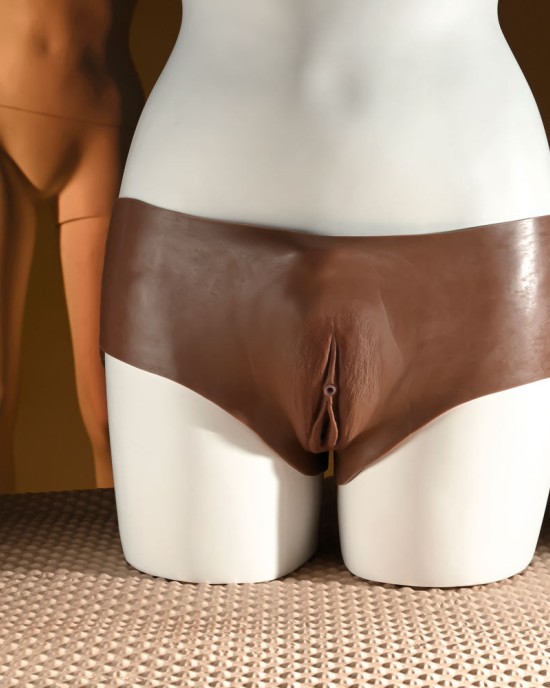 Gender X Undergarments - Brown Wearable Vagina Briefs - Dark