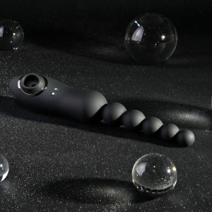 Playboy Pleasure Let It Bead - Vibrating Anal Beads With Clitoral Suction - Black