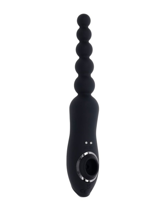 Playboy Pleasure Let It Bead - Vibrating Anal Beads With Clitoral Suction - Black