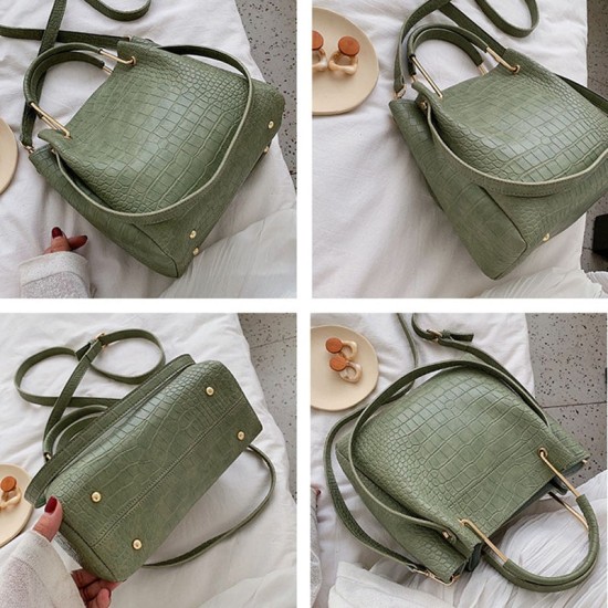 Stone Pattern PU Leather Bucket Bags For Women Shoulder Messenger Stone Pattern PU Leather Bucket Bags For Women Shoulder Messenger
